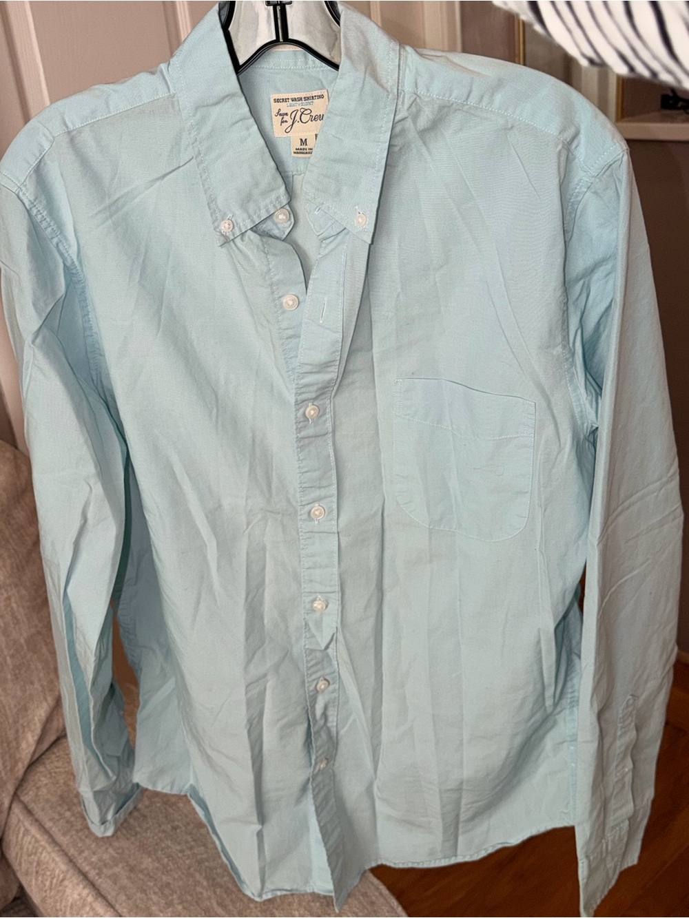 J. Crew Men’s Light Aqua Blue Button-Down Slim Secret Wash Shirt #462